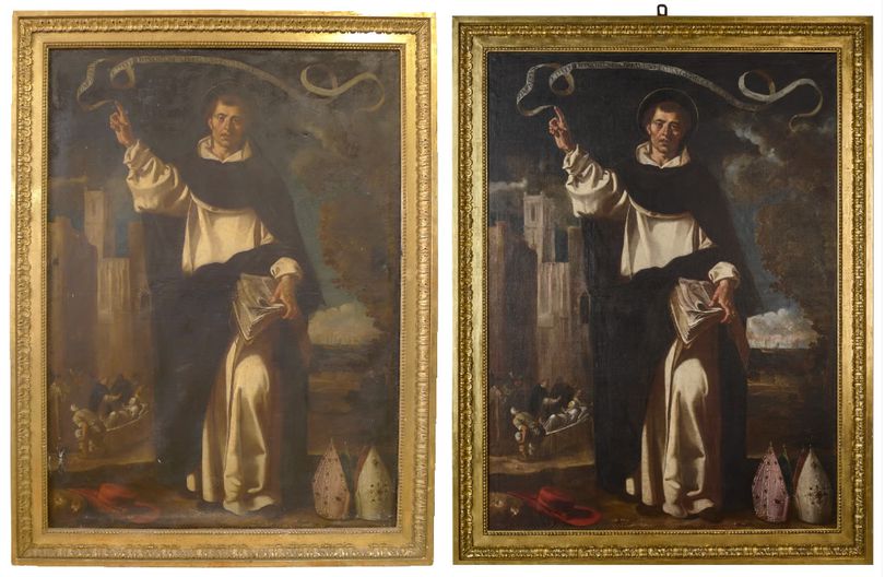 Cuadro restaurado San Vicente Ferrer antes y después