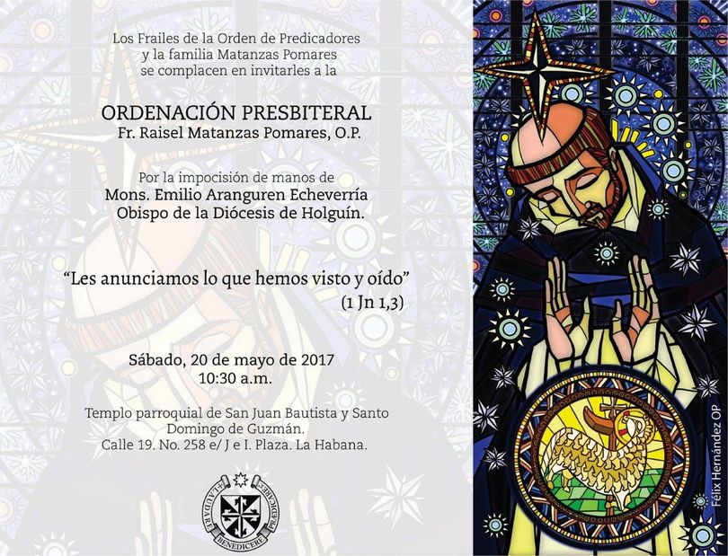 Invitación. Ordenación Presbiteral de Fr. Raisel Invitación. Ordenación Presbiteral de Fr. Raisel