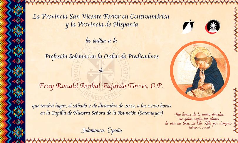 invitacion profesion solemne de fray ronald fajardo torres