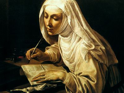 Santa Catalina de Siena escribiendo