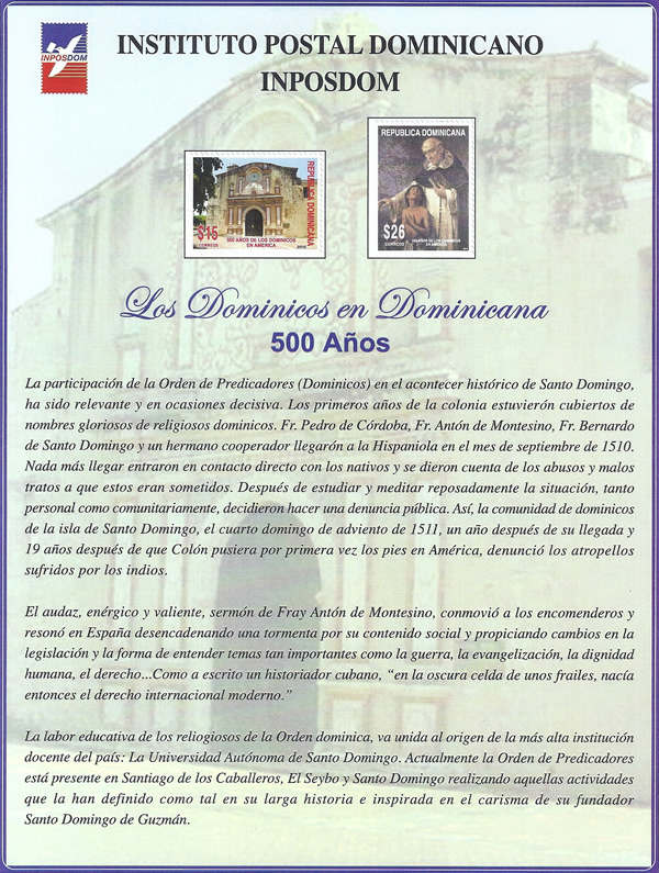 Sello dominicano 500 años de la presencia de la Orden de Predicadores en América